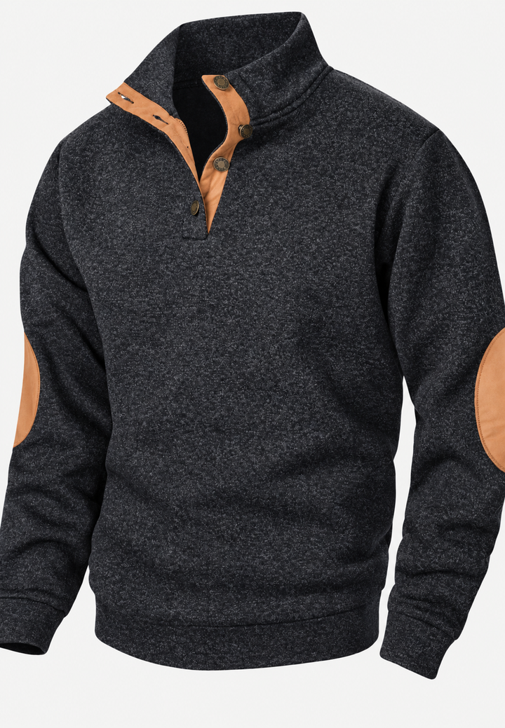 Herrenpullover mit Rollkragen, Knöpfen und kontrastfarbenen Ellbogenpatches – Thorben