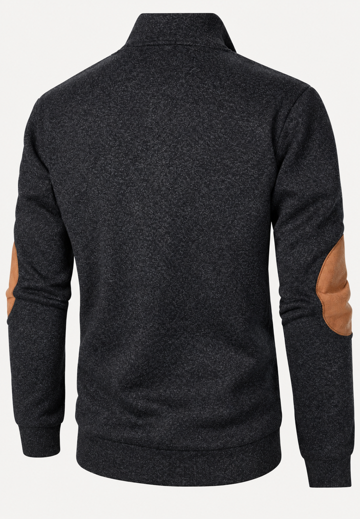 Herrenpullover mit Rollkragen, Knöpfen und kontrastfarbenen Ellbogenpatches – Thorben