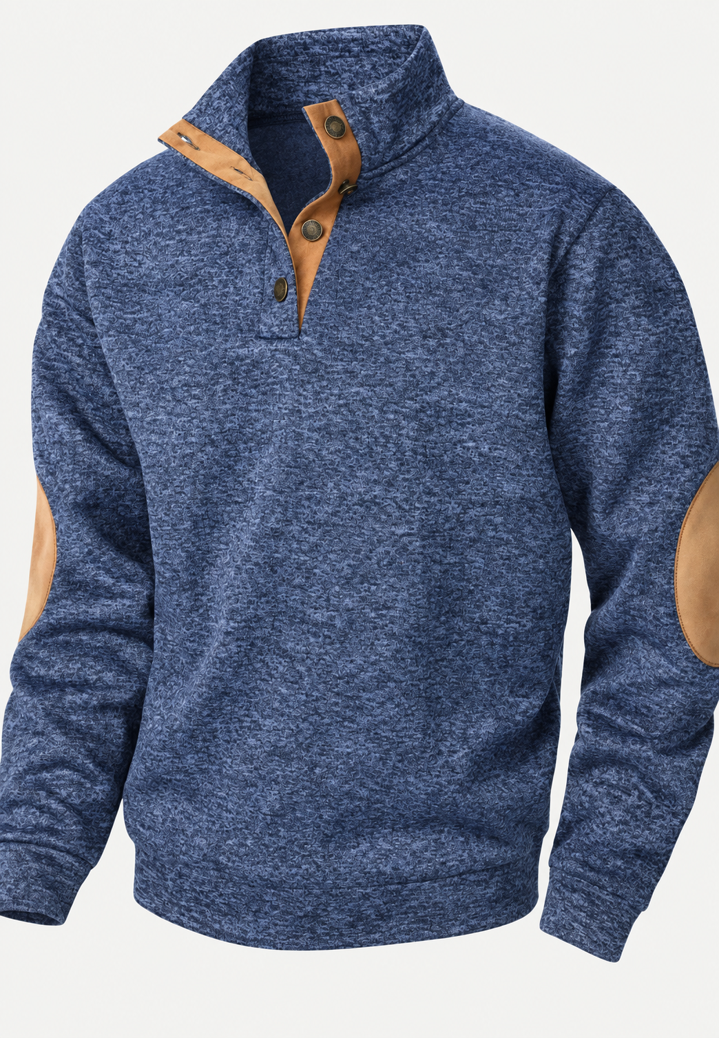 Herrenpullover mit Rollkragen, Knöpfen und kontrastfarbenen Ellbogenpatches – Thorben