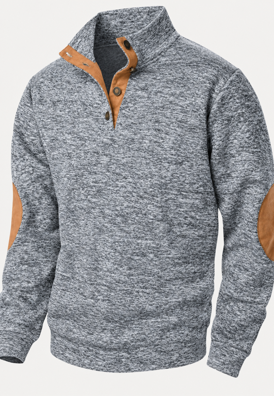 Herrenpullover mit Rollkragen, Knöpfen und kontrastfarbenen Ellbogenpatches – Thorben