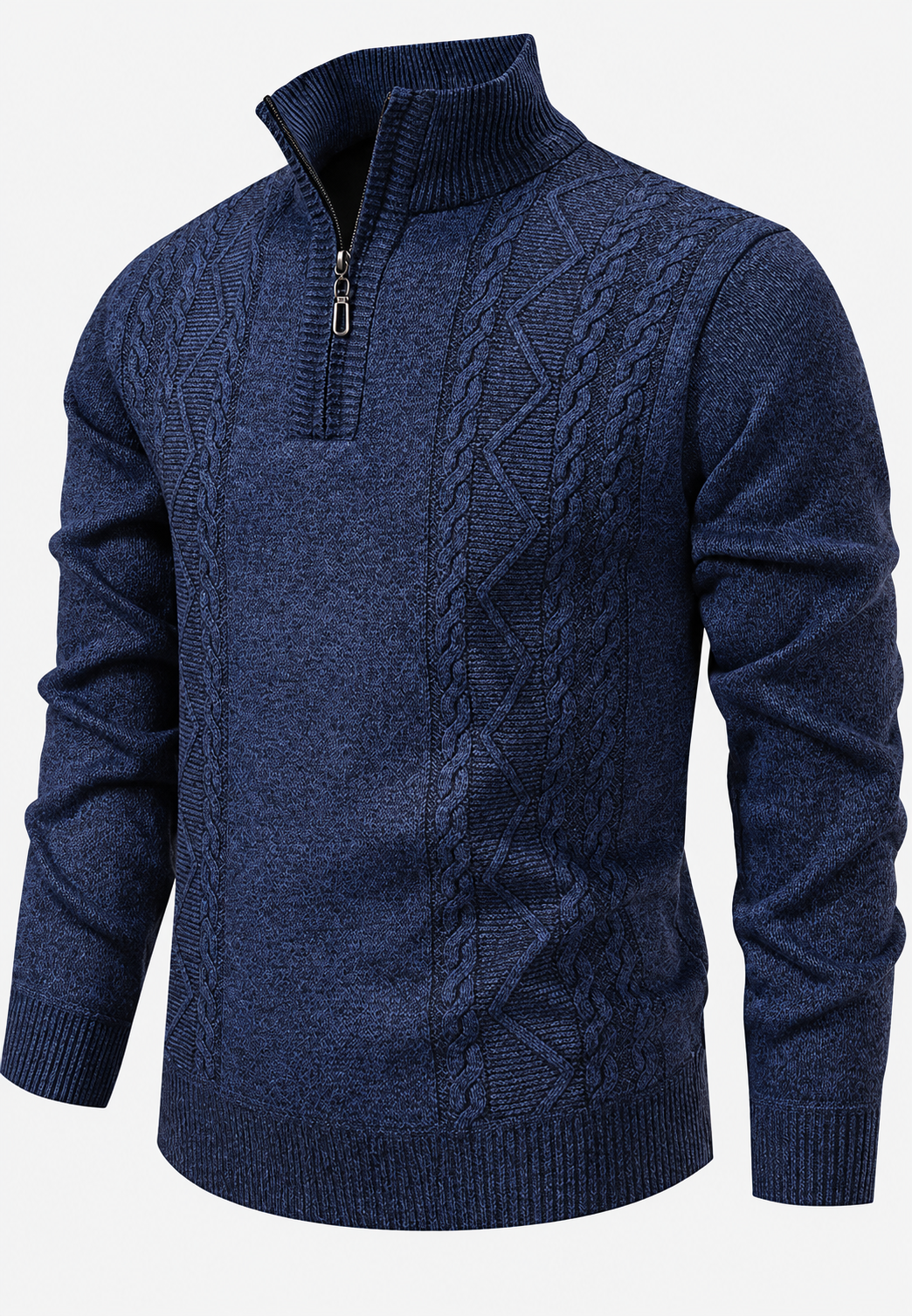 Herren-Zopfstrickpullover mit Stehkragen und halbem Reißverschluss - Beltrán