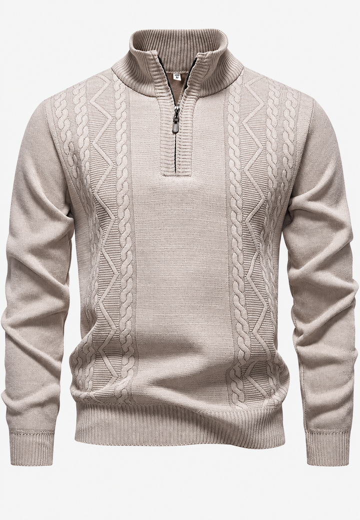 Herren-Zopfstrickpullover mit Stehkragen und halbem Reißverschluss - Beltrán
