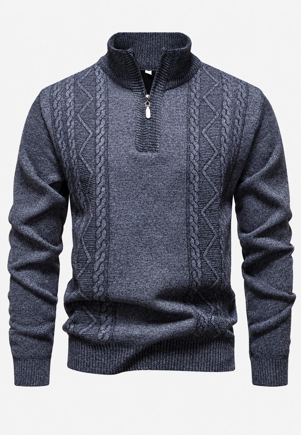 Herren-Zopfstrickpullover mit Stehkragen und halbem Reißverschluss - Beltrán