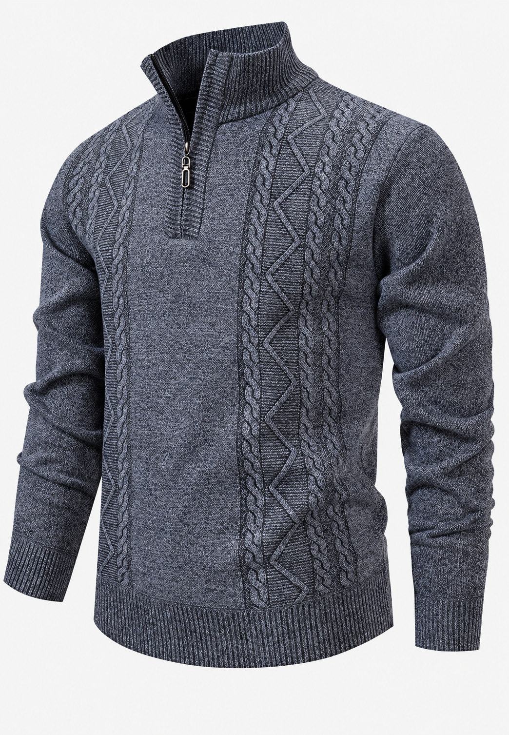 Herren-Zopfstrickpullover mit Stehkragen und halbem Reißverschluss - Beltrán
