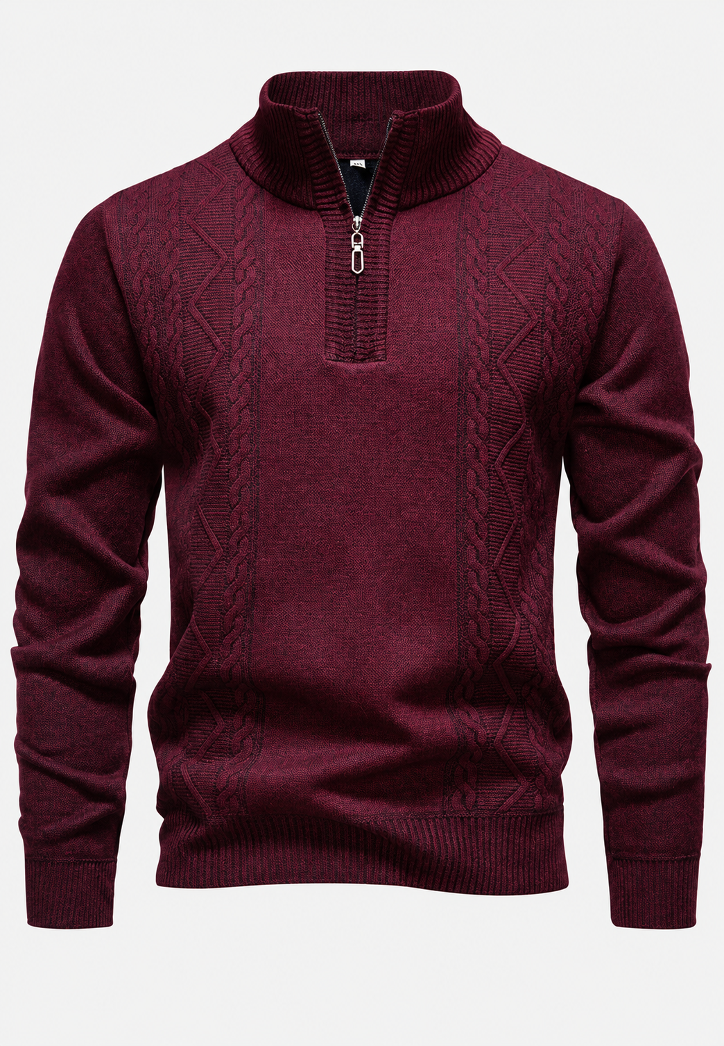 Herren-Zopfstrickpullover mit Stehkragen und halbem Reißverschluss - Beltrán
