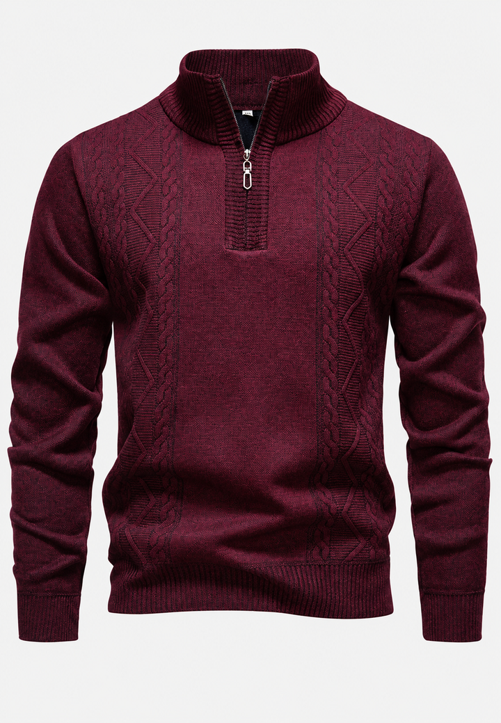 Herren-Zopfstrickpullover mit Stehkragen und halbem Reißverschluss - Beltrán