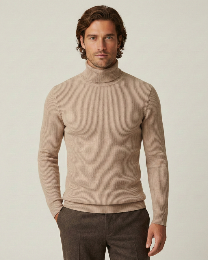 Herrenpullover mit Rollkragen, Rippstrick und langen Ärmeln – Tadeo
