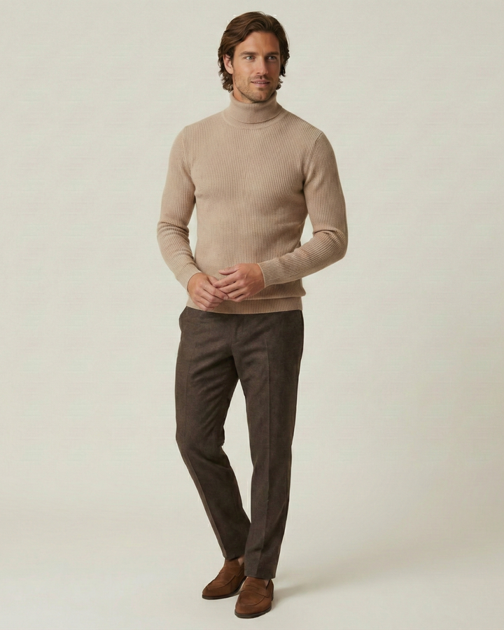 Herrenpullover mit Rollkragen, Rippstrick und langen Ärmeln – Tadeo
