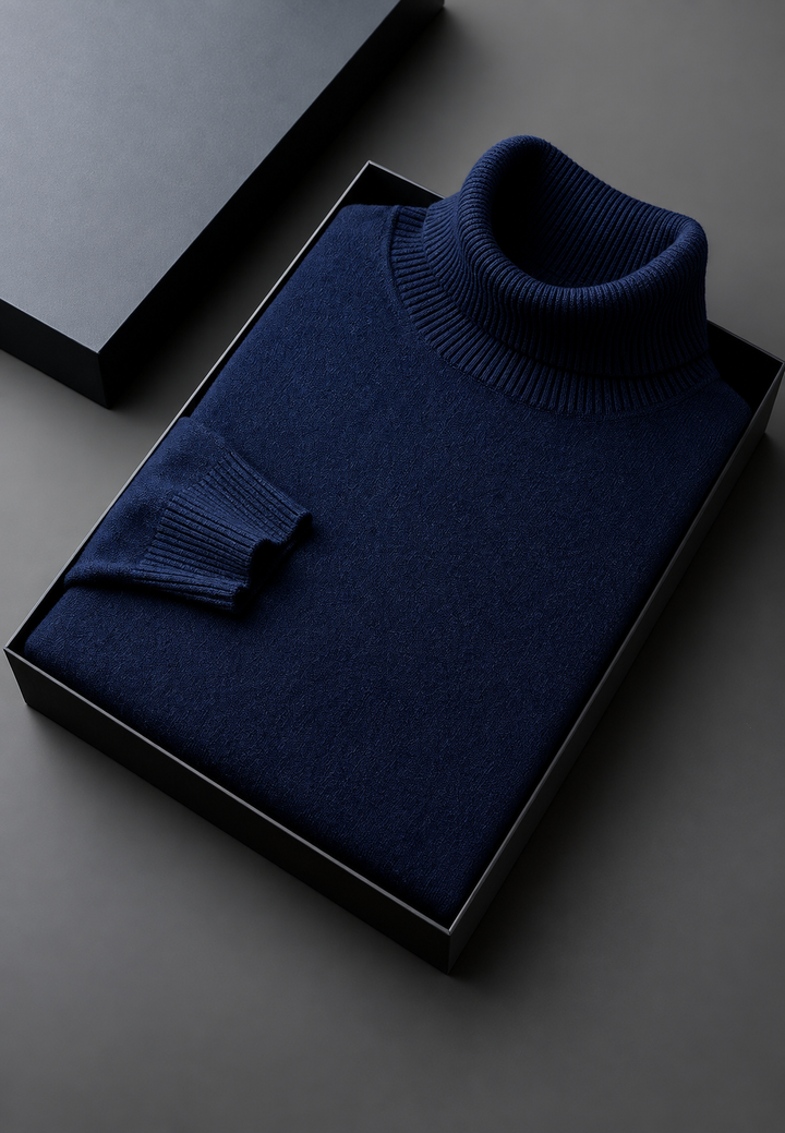 Herrenpullover mit Rollkragen, glatt gestrickt, langärmelig – Savio