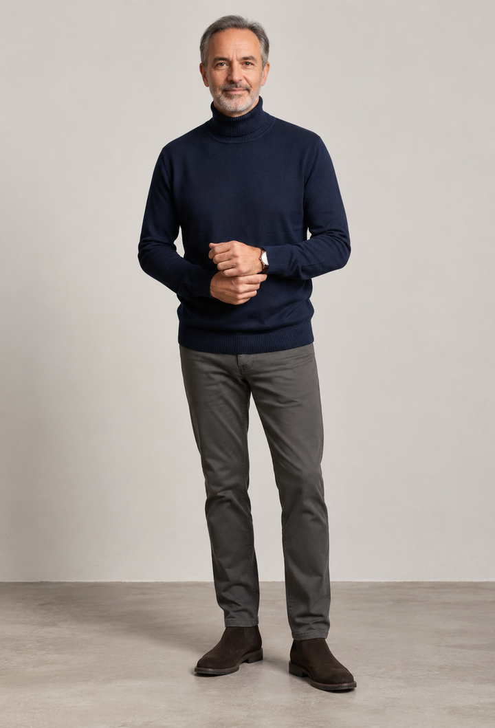 Herrenpullover mit Rollkragen, glatt gestrickt, langärmelig – Savio