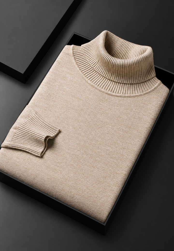 Herrenpullover mit Rollkragen, glatt gestrickt, langärmelig – Savio