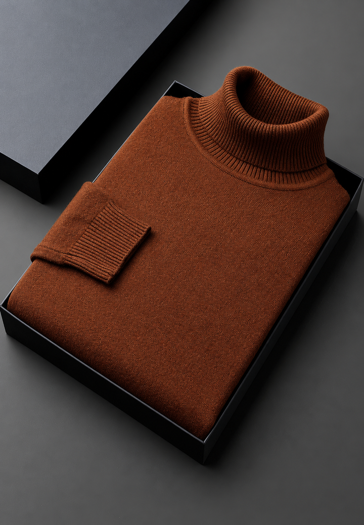 Herrenpullover mit Rollkragen, glatt gestrickt, langärmelig – Savio