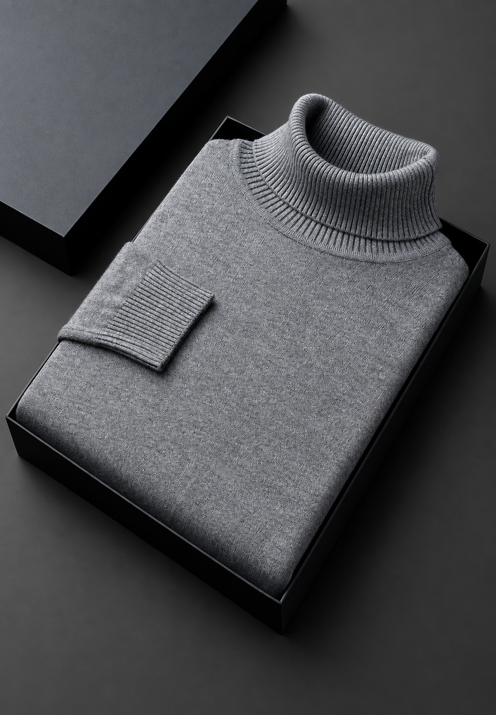 Herrenpullover mit Rollkragen, glatt gestrickt, langärmelig – Savio