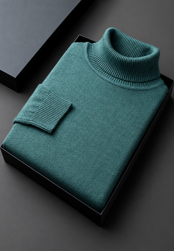 Herrenpullover mit Rollkragen, glatt gestrickt, langärmelig – Savio