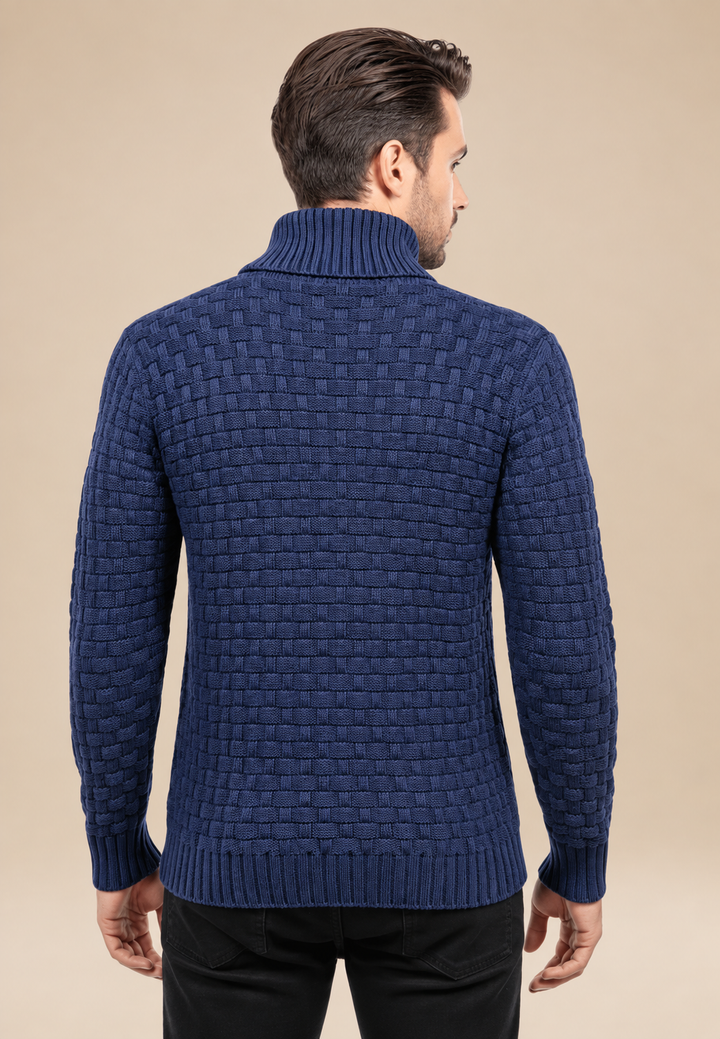 Herrenpullover mit Schalkragen, Knöpfen und strukturiertem Strickmuster – Hadrian
