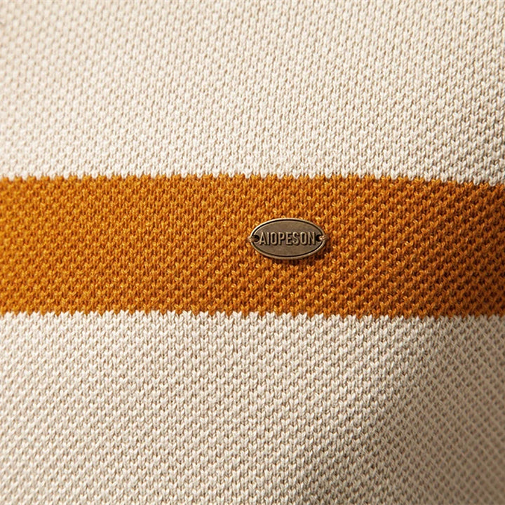 Strickpullover mit halbem Reißverschluss und Streifen – Aurel