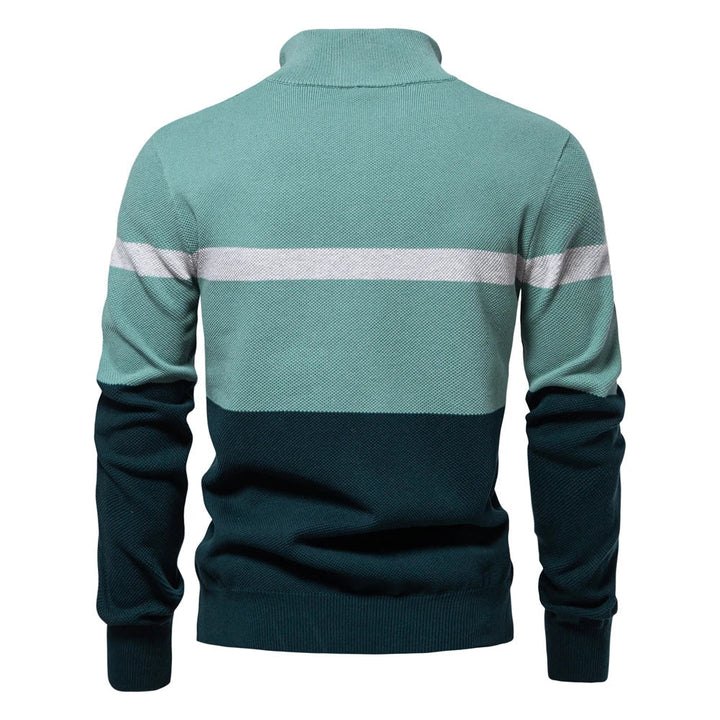 Strickpullover mit halbem Reißverschluss und Streifen – Aurel