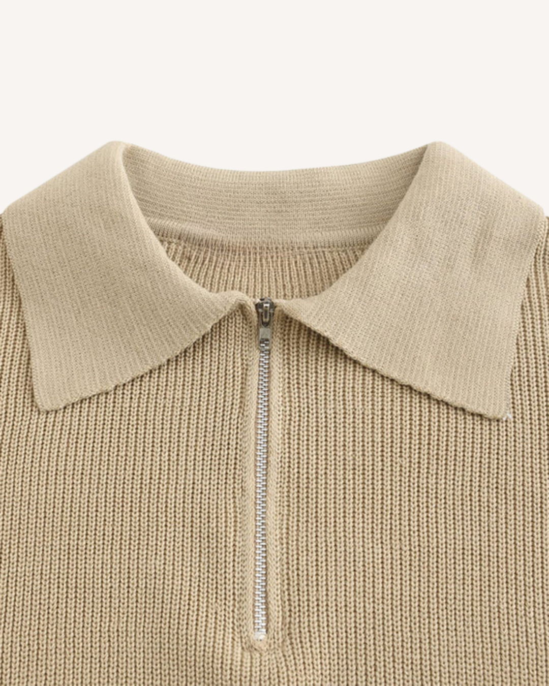 Herrenpullover mit Polokragen, halbem Reißverschluss und Rippstrick – Ilan