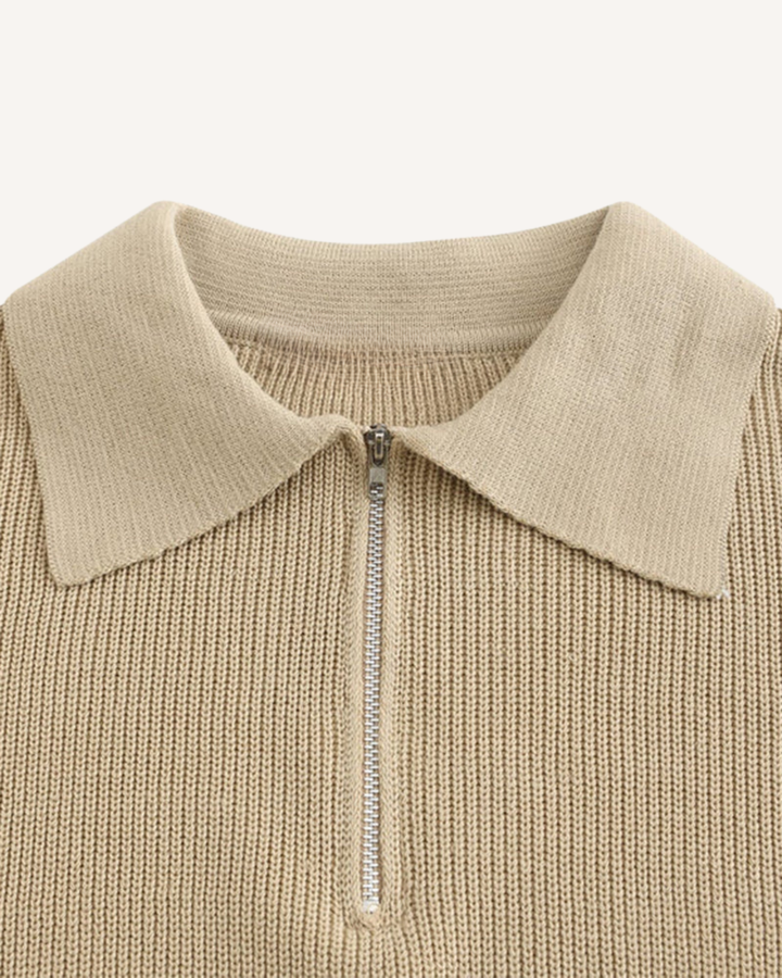 Herrenpullover mit Polokragen, halbem Reißverschluss und Rippstrick – Ilan