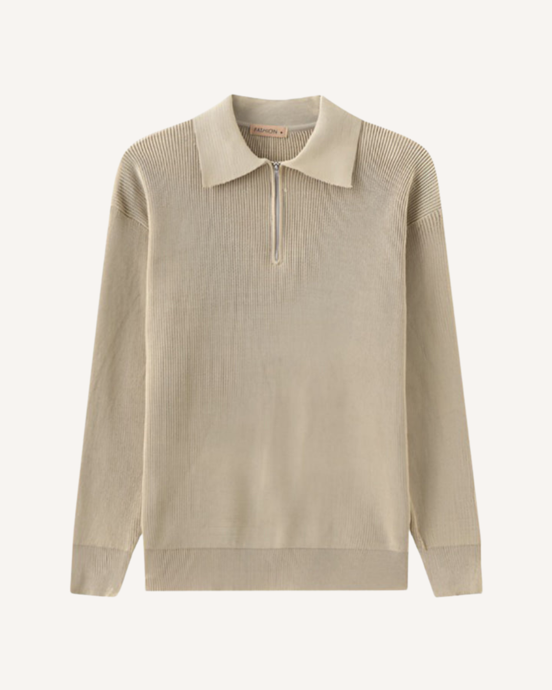 Herrenpullover mit Polokragen, halbem Reißverschluss und Rippstrick – Ilan