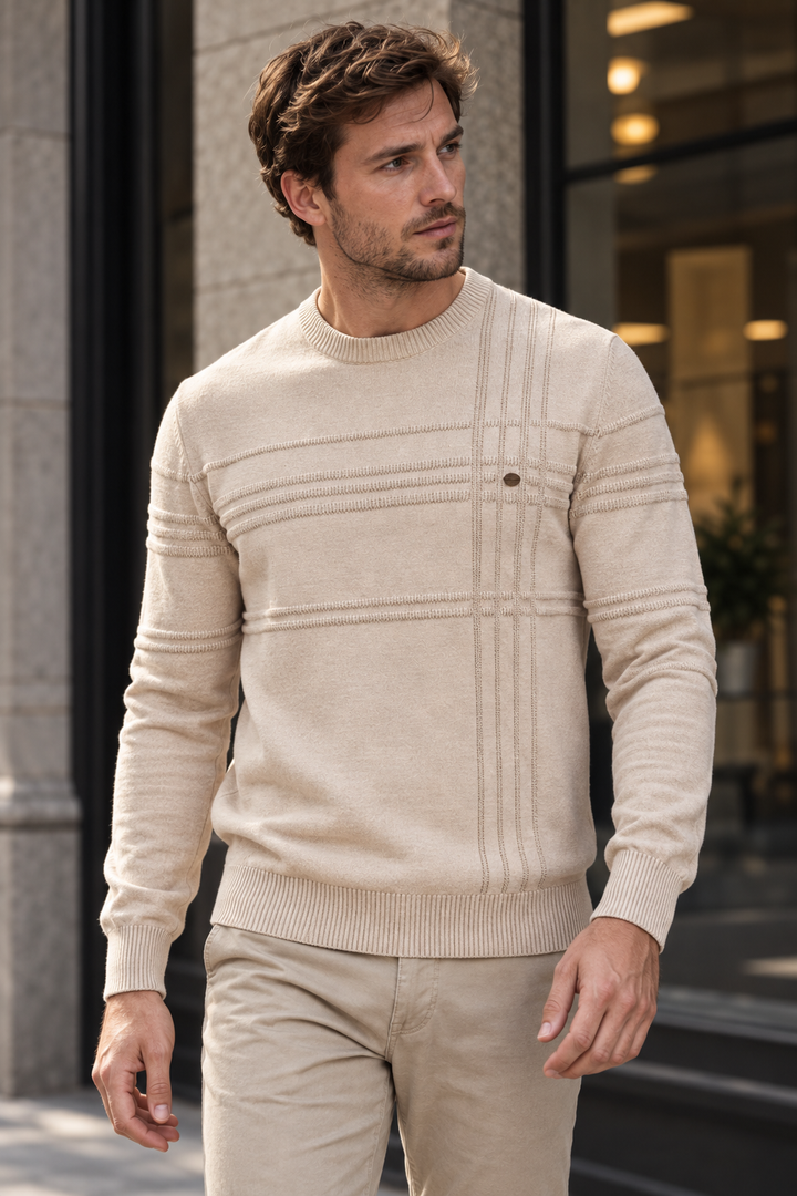 Herrenpullover mit Rundhalsausschnitt und Karomuster – Simon