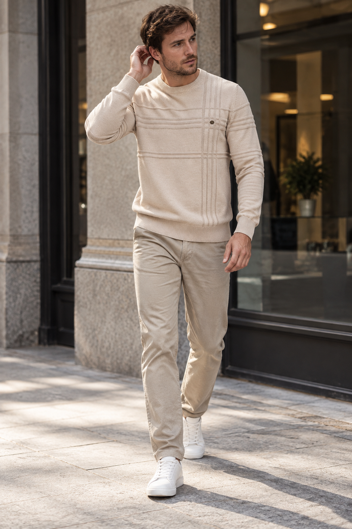 Herrenpullover mit Rundhalsausschnitt und Karomuster – Simon