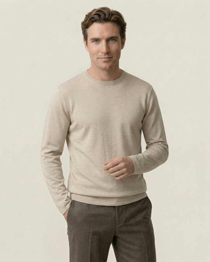 Herrenpullover mit Rundhalsausschnitt, feiner Strick und langen Ärmeln – Ciro
