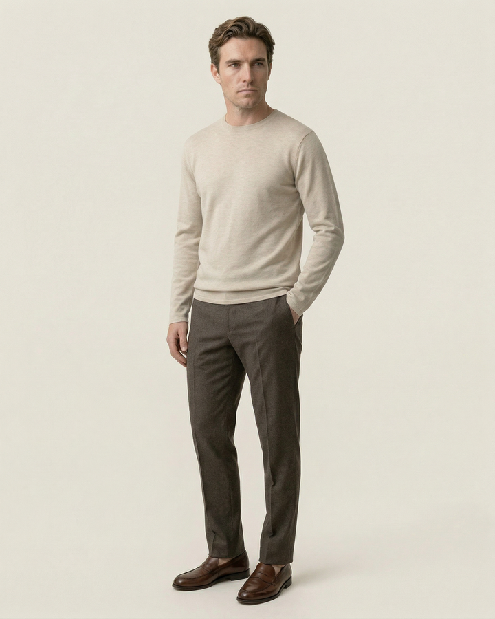 Herrenpullover mit Rundhalsausschnitt, feiner Strick und langen Ärmeln – Ciro