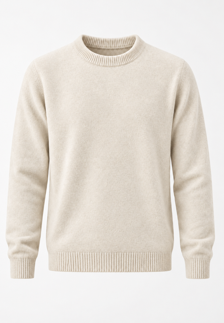 Herrenpullover mit Rundhalsausschnitt, glatt gestrickt, langärmelig – Dorian