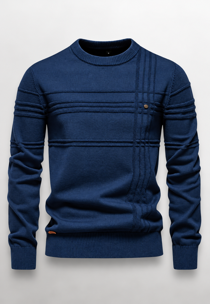 Herrenpullover mit Rundhalsausschnitt, strukturiertem Strickmuster und reliefartigen Linien – Silas