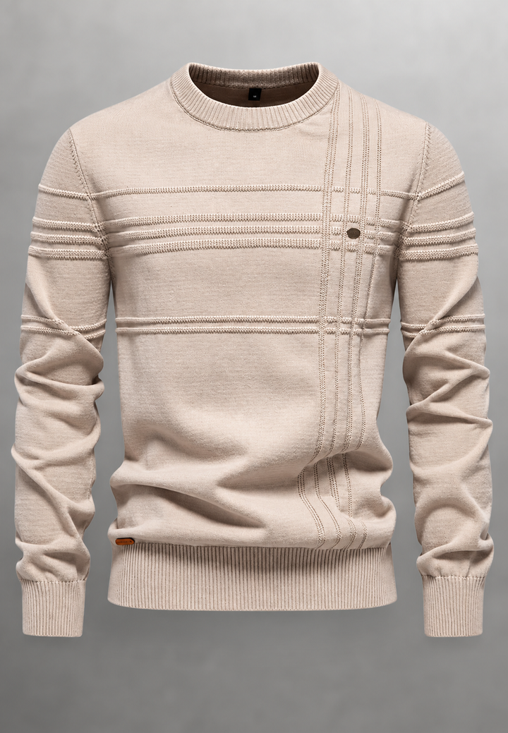 Herrenpullover mit Rundhalsausschnitt, strukturiertem Strickmuster und reliefartigen Linien – Silas