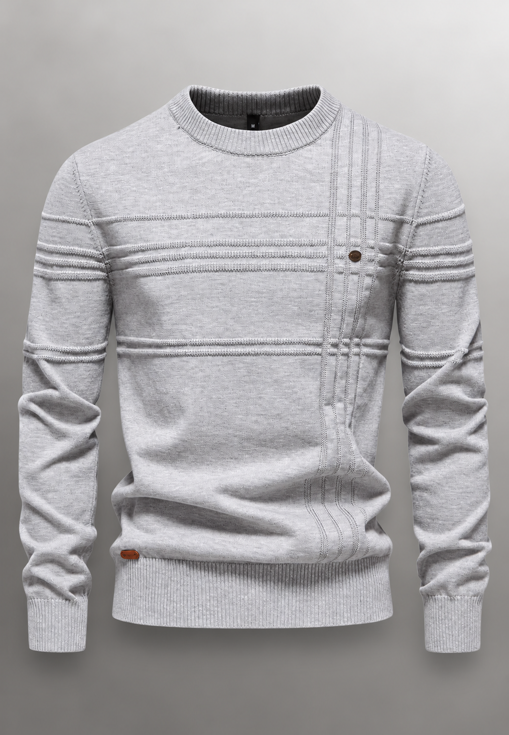 Herrenpullover mit Rundhalsausschnitt, strukturiertem Strickmuster und reliefartigen Linien – Silas