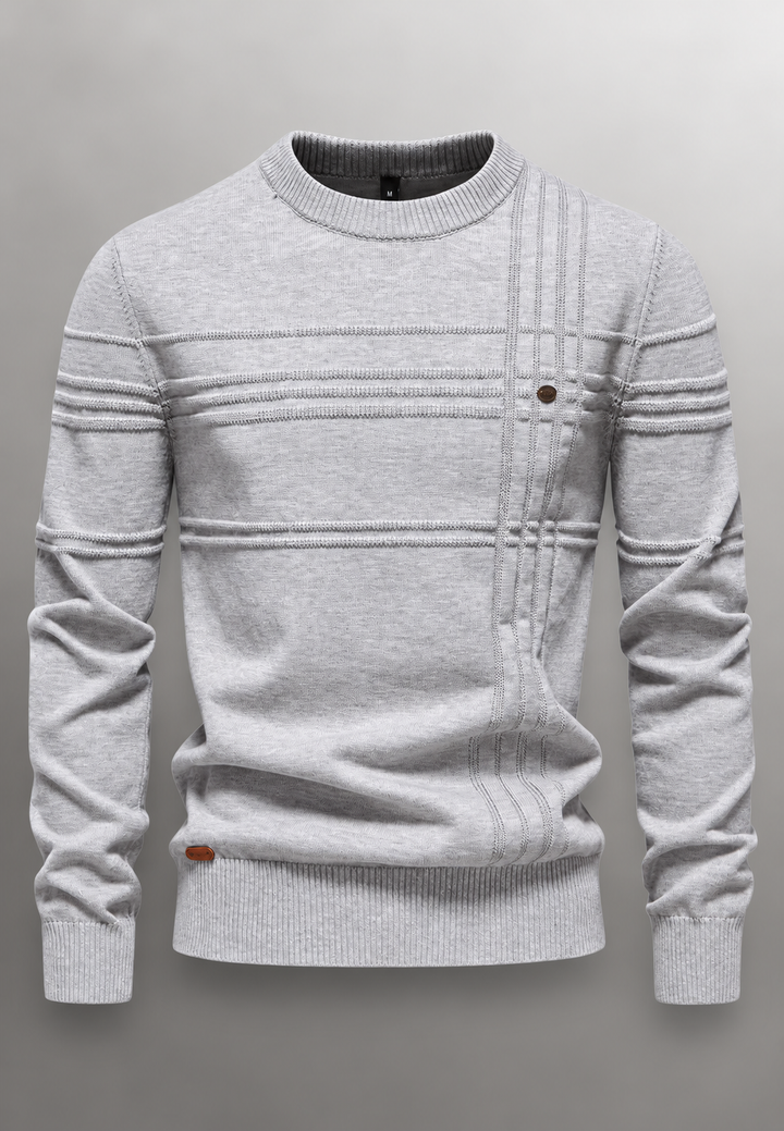Herrenpullover mit Rundhalsausschnitt, strukturiertem Strickmuster und reliefartigen Linien – Silas