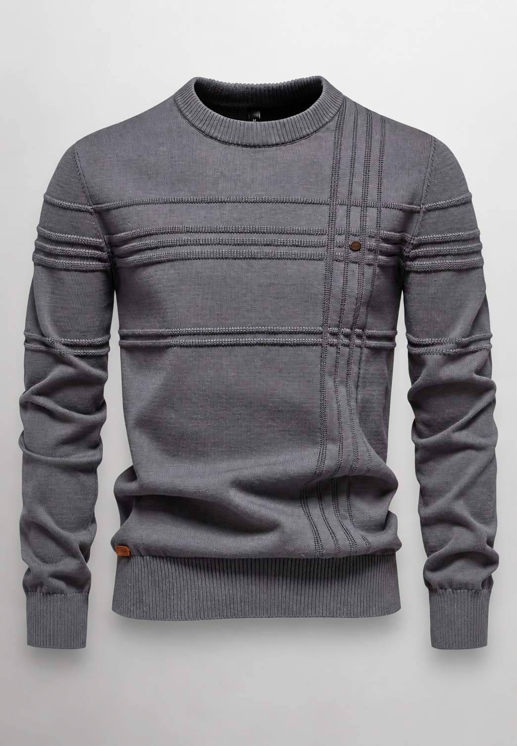 Herrenpullover mit Rundhalsausschnitt, strukturiertem Strickmuster und reliefartigen Linien – Silas