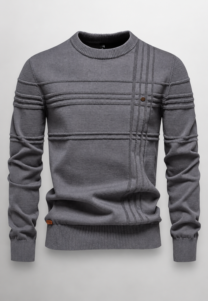 Herrenpullover mit Rundhalsausschnitt, strukturiertem Strickmuster und reliefartigen Linien – Silas
