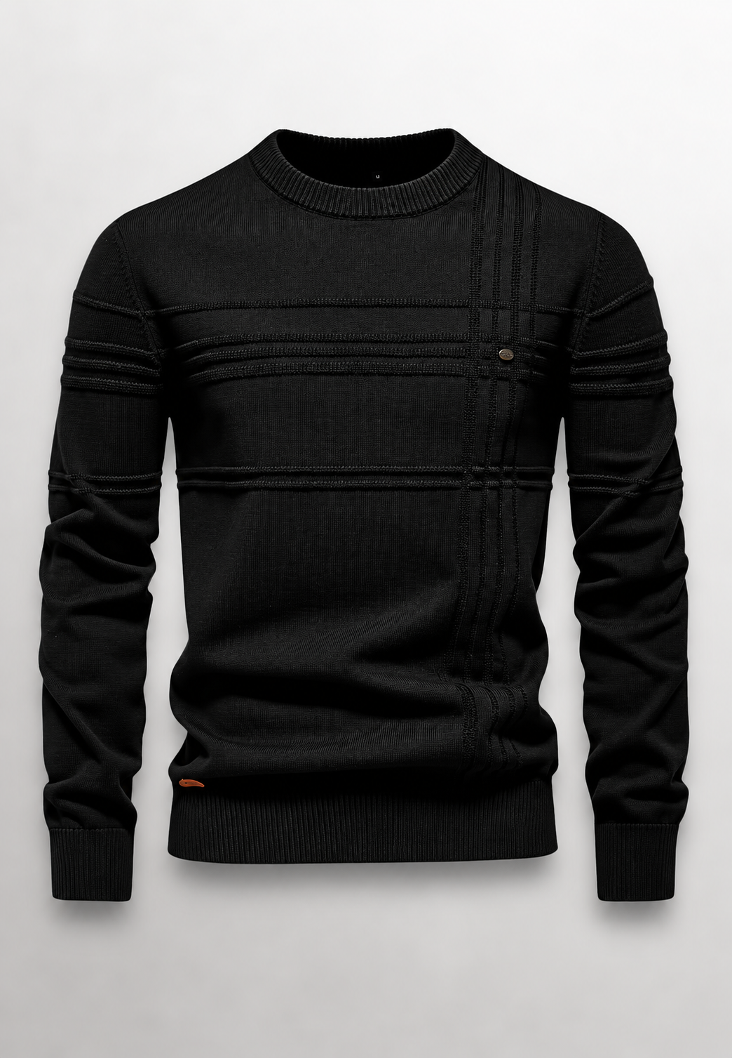 Herrenpullover mit Rundhalsausschnitt, strukturiertem Strickmuster und reliefartigen Linien – Silas