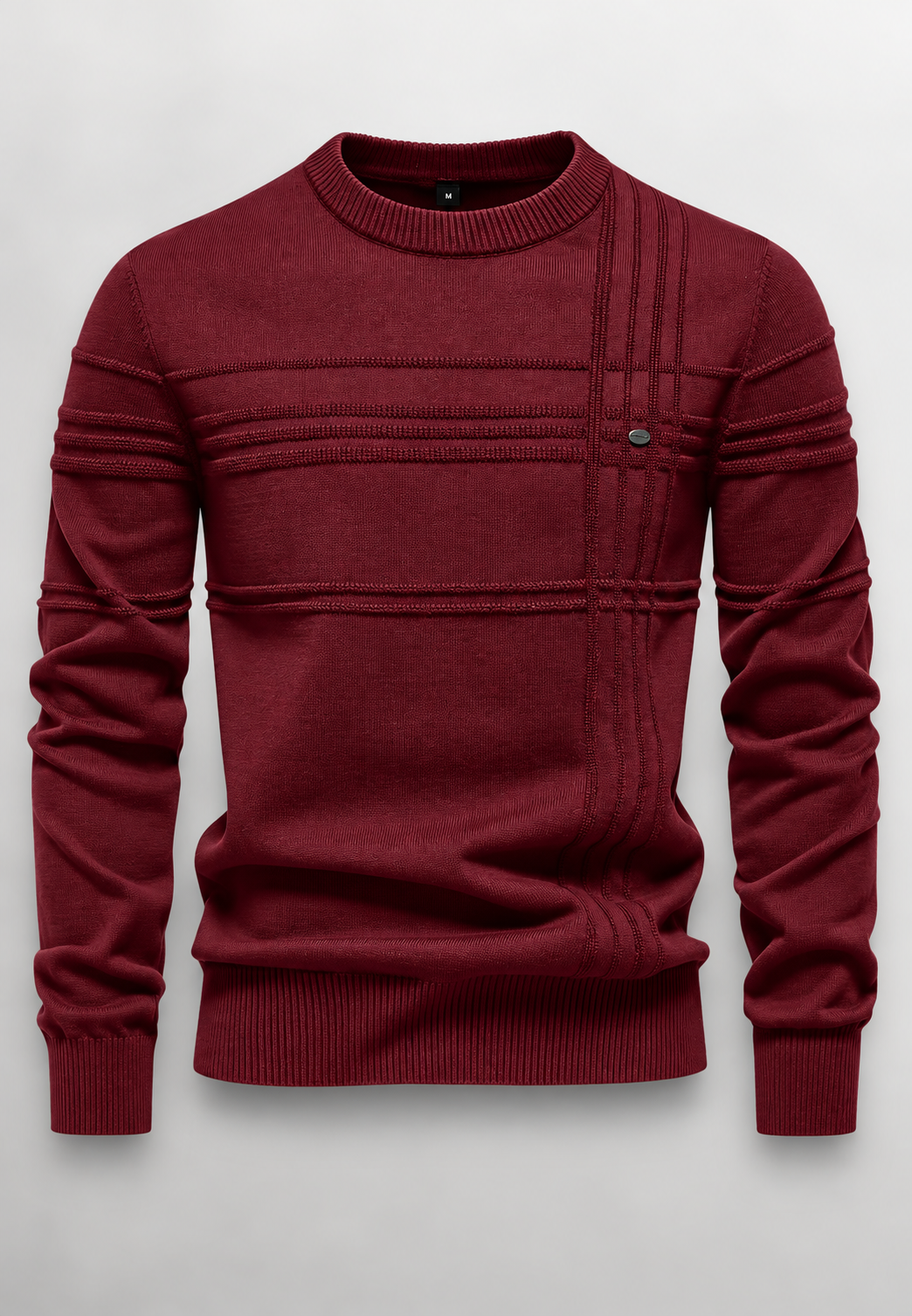 Herrenpullover mit Rundhalsausschnitt, strukturiertem Strickmuster und reliefartigen Linien – Silas