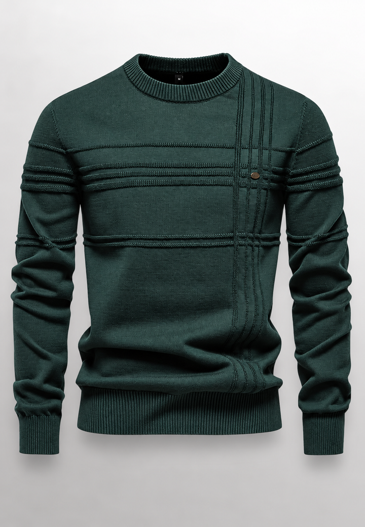 Herrenpullover mit Rundhalsausschnitt, strukturiertem Strickmuster und reliefartigen Linien – Silas
