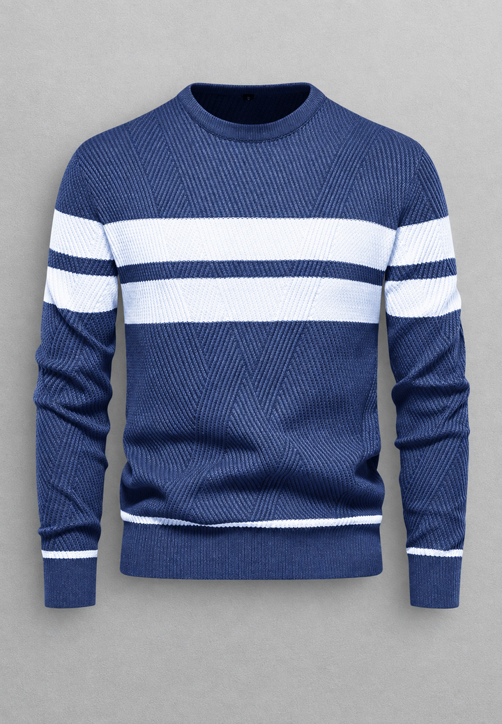 Herrenpullover mit Rundhalsausschnitt, gestreift und strukturiertem Strickmuster - Tobias