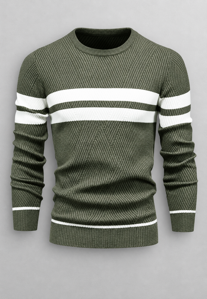 Herrenpullover mit Rundhalsausschnitt, gestreift und strukturiertem Strickmuster - Tobias