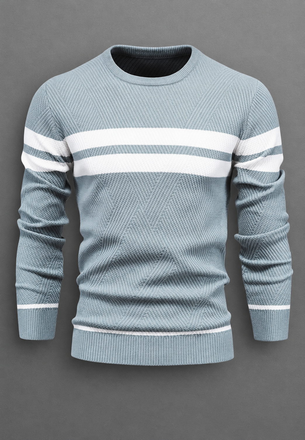 Herrenpullover mit Rundhalsausschnitt, gestreift und strukturiertem Strickmuster - Tobias