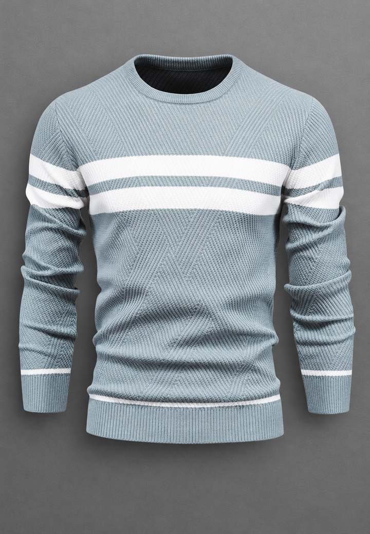 Herrenpullover mit Rundhalsausschnitt, gestreift und strukturiertem Strickmuster - Tobias
