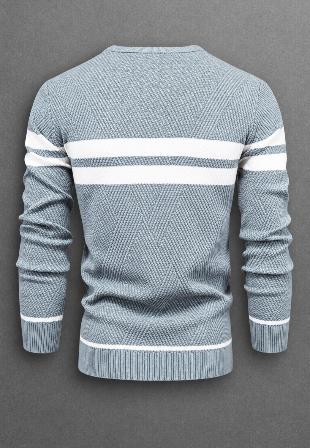 Herrenpullover mit Rundhalsausschnitt, gestreift und strukturiertem Strickmuster - Tobias