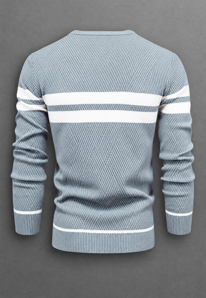 Herrenpullover mit Rundhalsausschnitt, gestreift und strukturiertem Strickmuster - Tobias