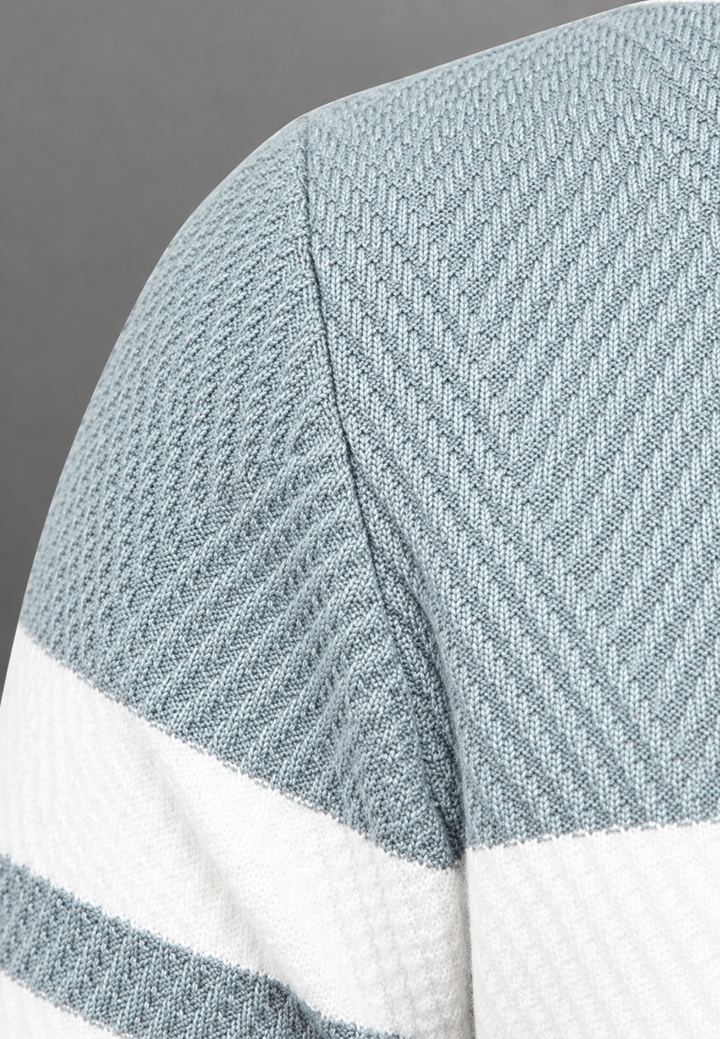 Herrenpullover mit Rundhalsausschnitt, gestreift und strukturiertem Strickmuster - Tobias