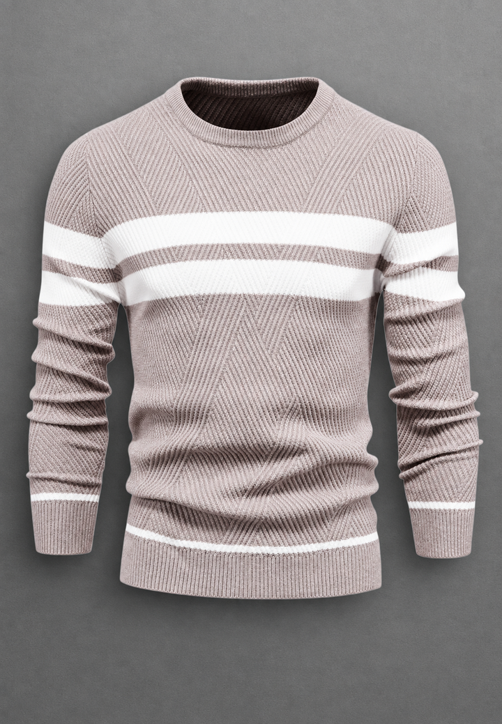 Herrenpullover mit Rundhalsausschnitt, gestreift und strukturiertem Strickmuster - Tobias