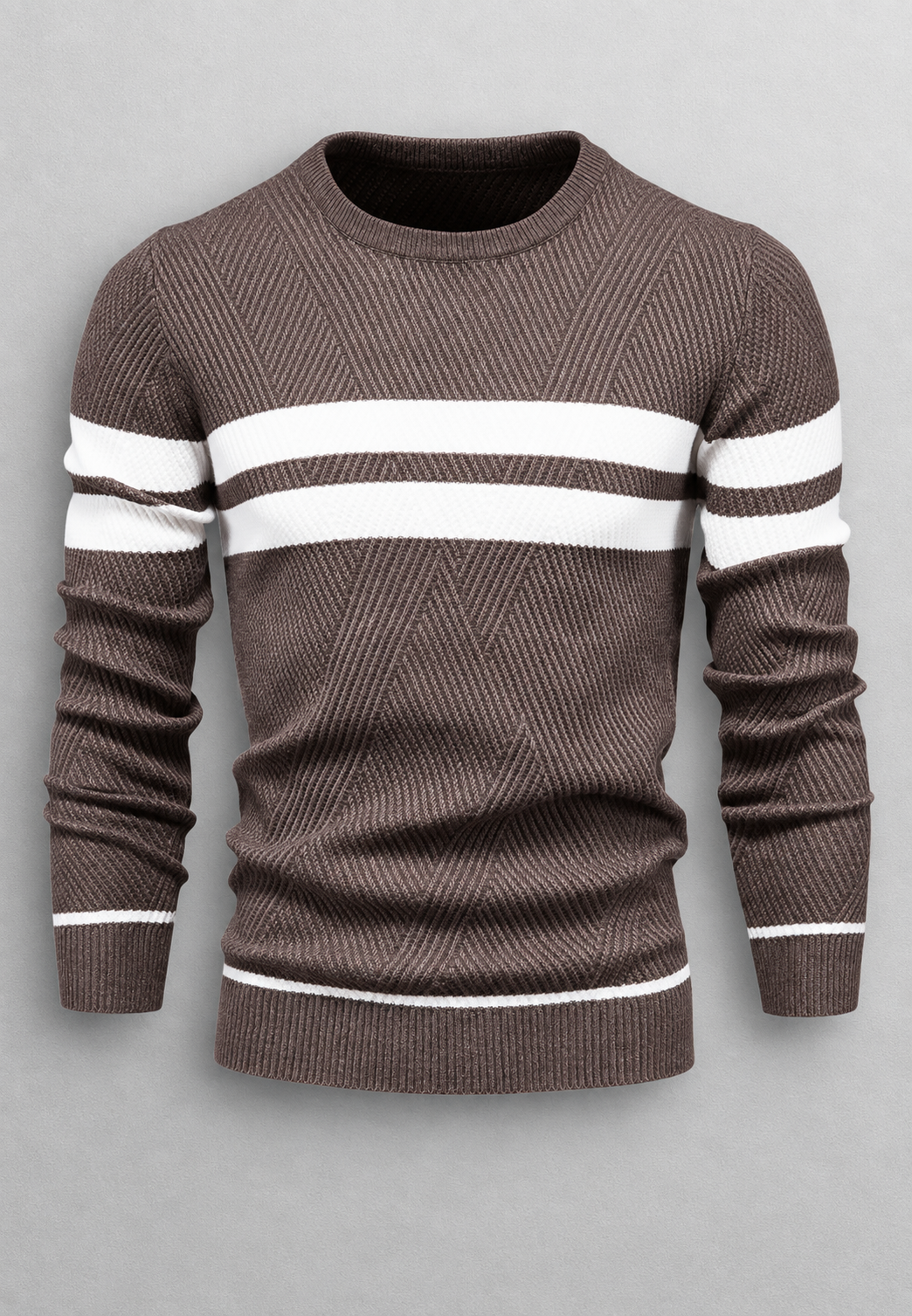 Herrenpullover mit Rundhalsausschnitt, gestreift und strukturiertem Strickmuster - Tobias