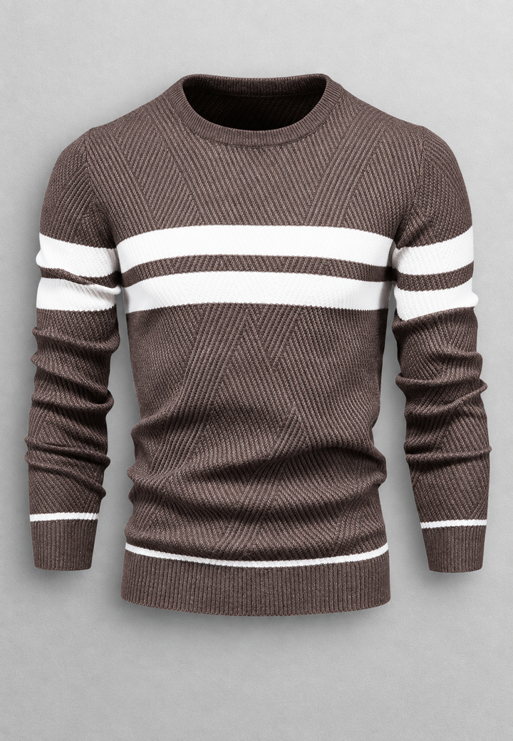 Herrenpullover mit Rundhalsausschnitt, gestreift und strukturiertem Strickmuster - Tobias