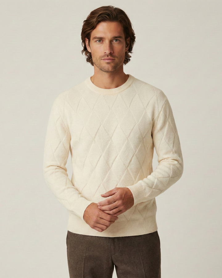 Herrenpullover mit Rundhalsausschnitt, geprägten Rauten und langen Ärmeln – Adriel