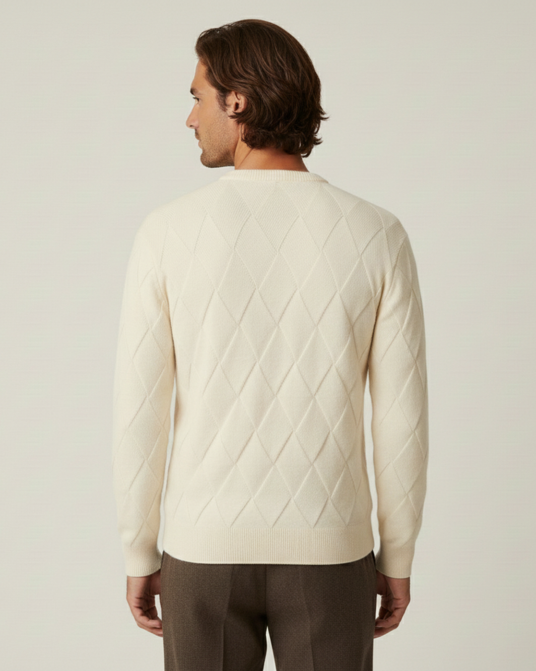 Herrenpullover mit Rundhalsausschnitt, geprägten Rauten und langen Ärmeln – Adriel